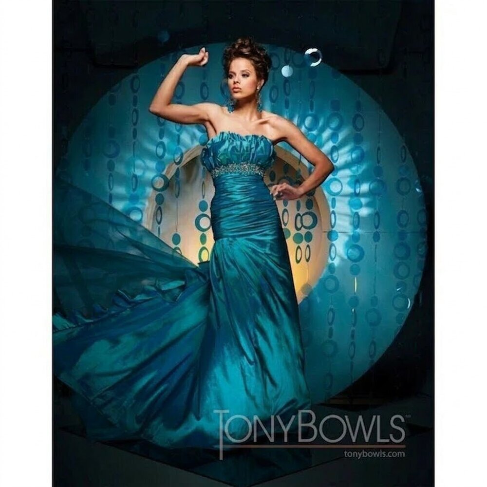 Tony Bowls Taffeta Fit & Flare Dress with Ruffle 111726 Peacock